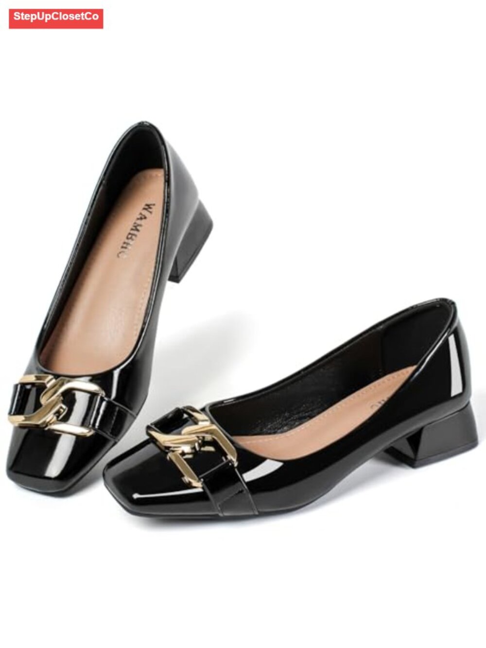 Low Chunky Block Heel Pumps Square Toe Office Dress Shoes